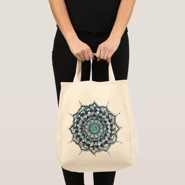 Custom Initial Mandala Design Tote Bag Tragetasche (Vorderseite (Produkt))