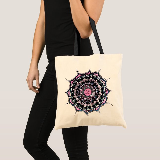 Custom Initial Mandala Design Tote Bag Tragetasche (Vorderseite (Produkt))