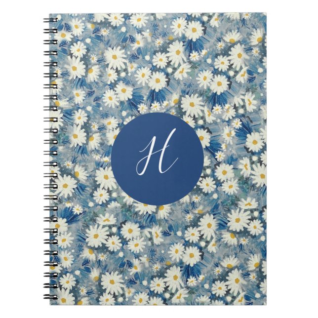 Custom Initial Monogram Daisies Floral Notebook Notizblock (Vorderseite)