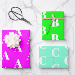 Custom Initial Monogramm neon green magenta aqua Geschenkpapier Set