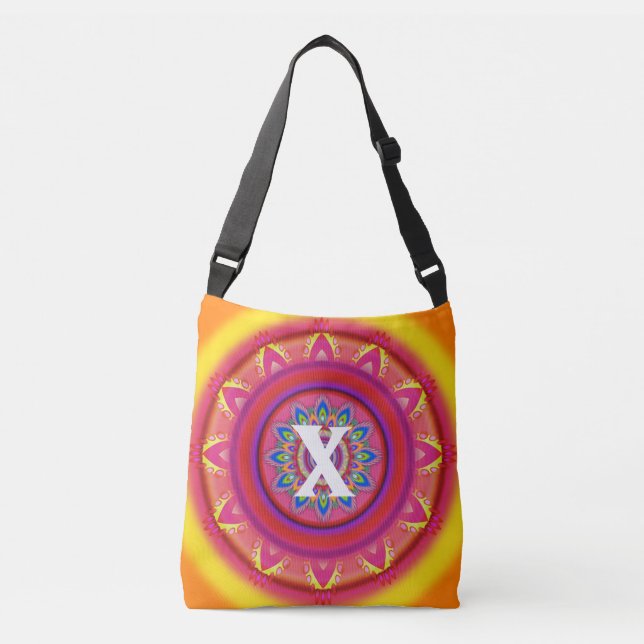 Custom Initial Psychedelic Cross Body Tasche ORANG (Vorderseite)