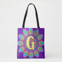 Custom Initial psychedelic Tote Bag lila