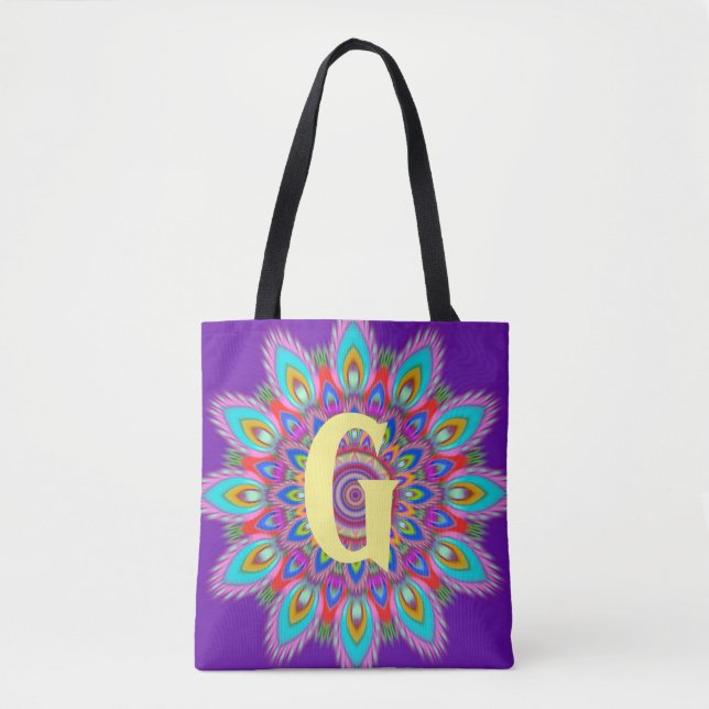 Custom Initial psychedelic Tote Bag lila (Vorderseite)