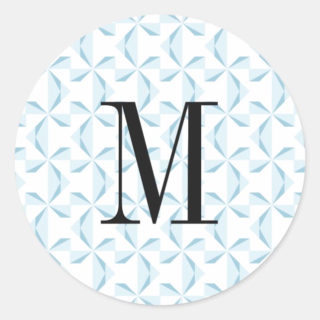 Custom Initial Sky Blue Pinwheels Runder Aufkleber (Vorderseite)