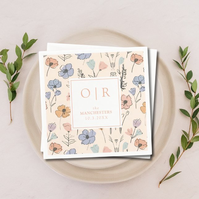 Custom Initial Spring Floral Wedding Napkins Serviette (Custom Initial Spring Floral Wedding Napkins
)