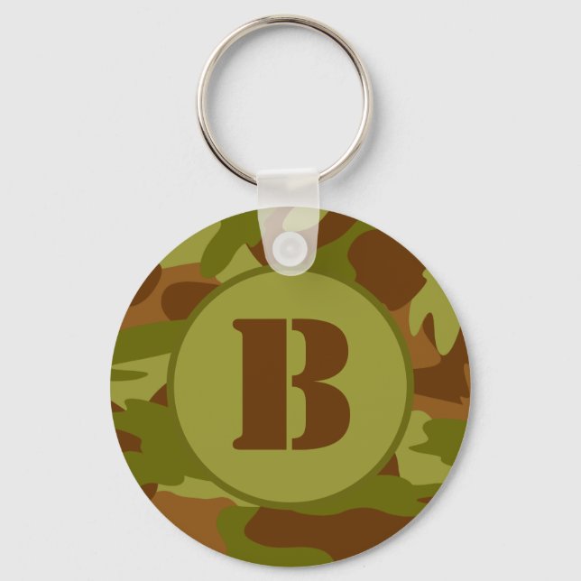 Custom Initial Vintag Military Camouflage Schlüsselanhänger (Vorderseite)