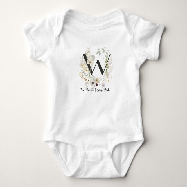 Custom Initial W With Soft colour Wild flowers Baby Strampler (Vorderseite)