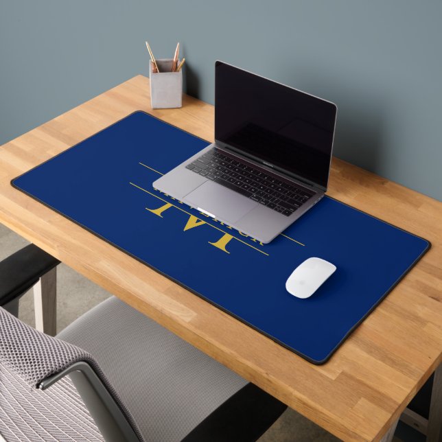 Custom Initials and Name Navy Desk Mat for Work Schreibtischunterlage (Büro 2)