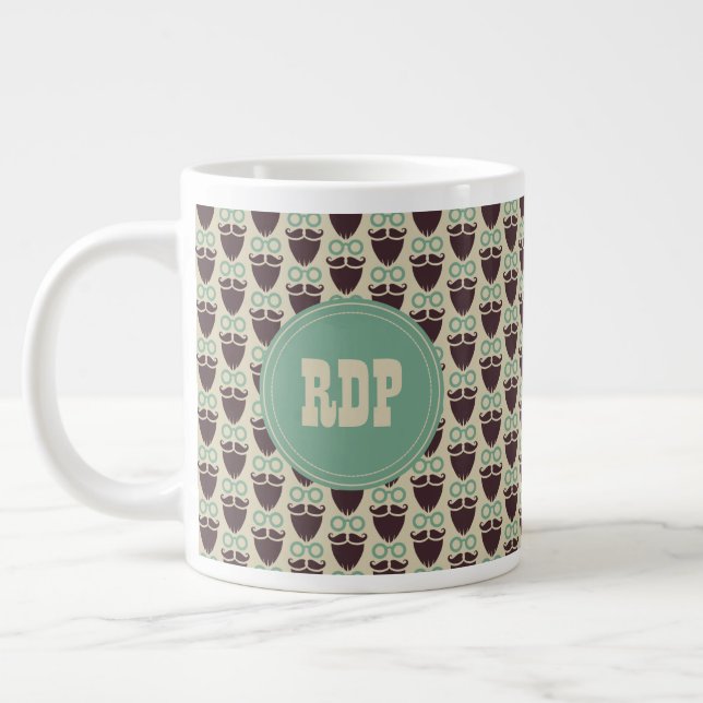 Custom Initials Beards & Eyeglasses Hipster Jumbo-Tasse (Links)