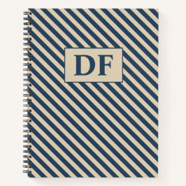 Custom Initials Blue/Vanilla Stripes Notebook Notizbuch