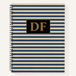 Custom Initials Blue/Vanilla Stripes Notebook Notizbuch