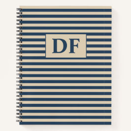 Custom Initials Blue/Vanilla Stripes Notebook Notizbuch