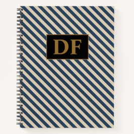 Custom Initials Blue/Vanilla Stripes Notebook Notizbuch