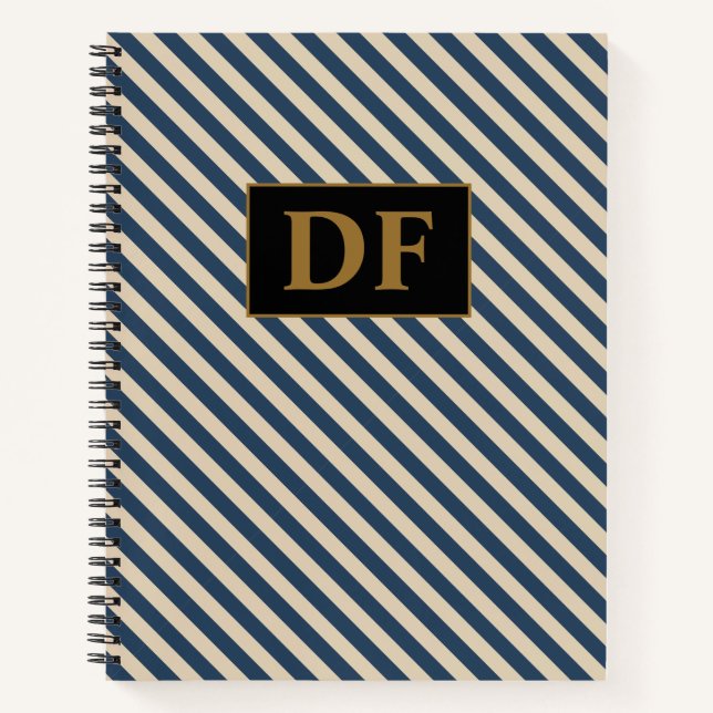 Custom Initials Blue/Vanilla Stripes Notebook Notizbuch (Vorderseite)