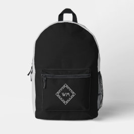 Custom Initials Elegante Manly Black Chic Art Deco Bedruckter Rucksack