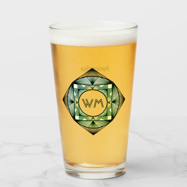 Custom Initials Elegante Manly Green Chic Art Deco Glas (Vorne (Gefüllt))