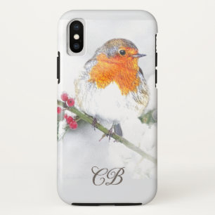Custom Initials English Robin Bird Winter Berries Case-Mate iPhone Hülle
