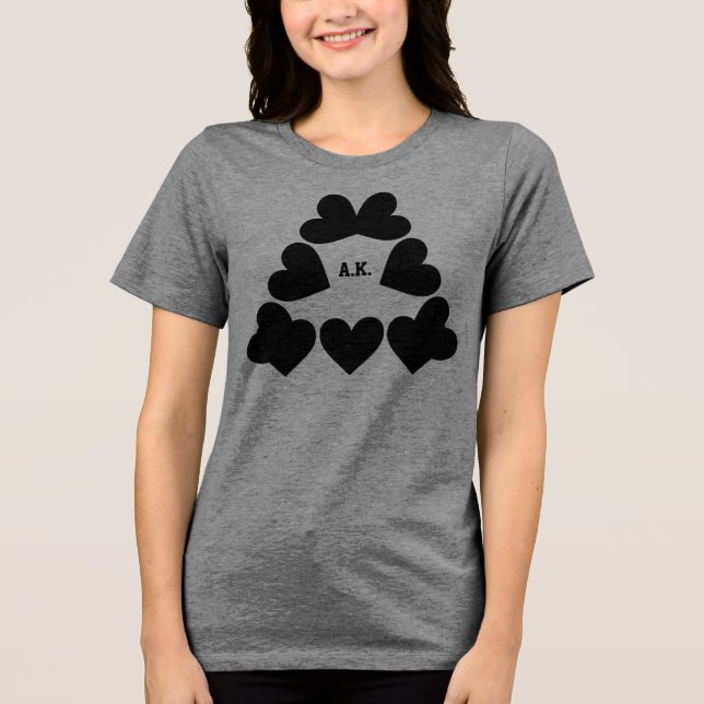 Custom Initials Heart Triangle Ladies Tri-Blend Shirt (Vorderseite)