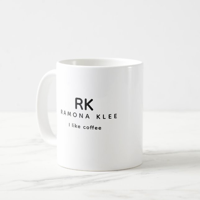 Custom Initials, Name und Slogan "I like coffee" Kaffeetasse (Vorderseite Links)