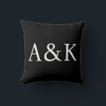 Custom Initials on Black Wedding Kissen<br><div class="desc">This custom throw pillow features a clean, modern, and elegant design. Sample initials of the bride and groom are printed in the center in a sophisticated white font. The background is a solid black. You can personalize the pillow to include your own custom initials or other text of your choice....</div>