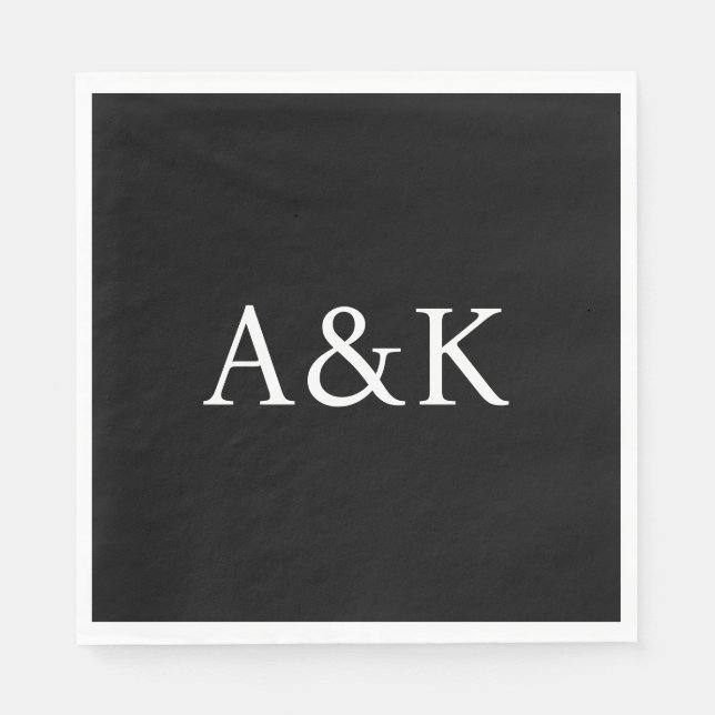 Custom Initials on Black Wedding Serviette (Vorderseite)