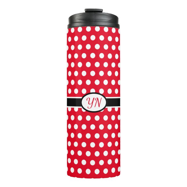 Custom Initials Polka Dot Thermal Tumbler Thermosbecher (Vorderseite)