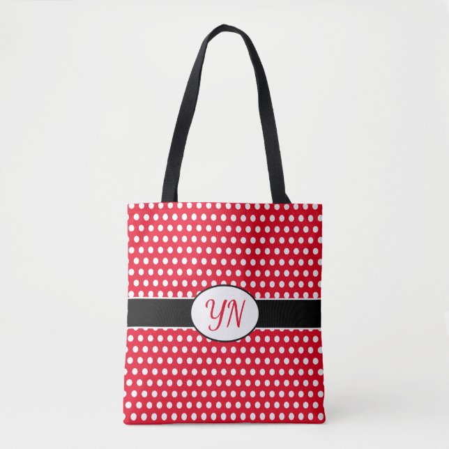 Custom initials Polka Dot Tote Bag (Vorderseite)