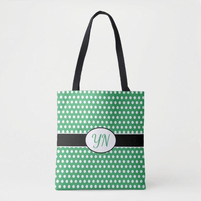 Custom initials Polka Dot Tote Bag (Vorderseite)