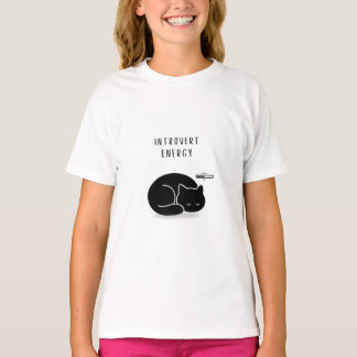 Custom Introvert Energy Minimalist Cat Girls’ T-Shirt