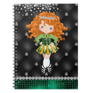 Custom Irish Dance Redhead Girl Green, Black Notizblock