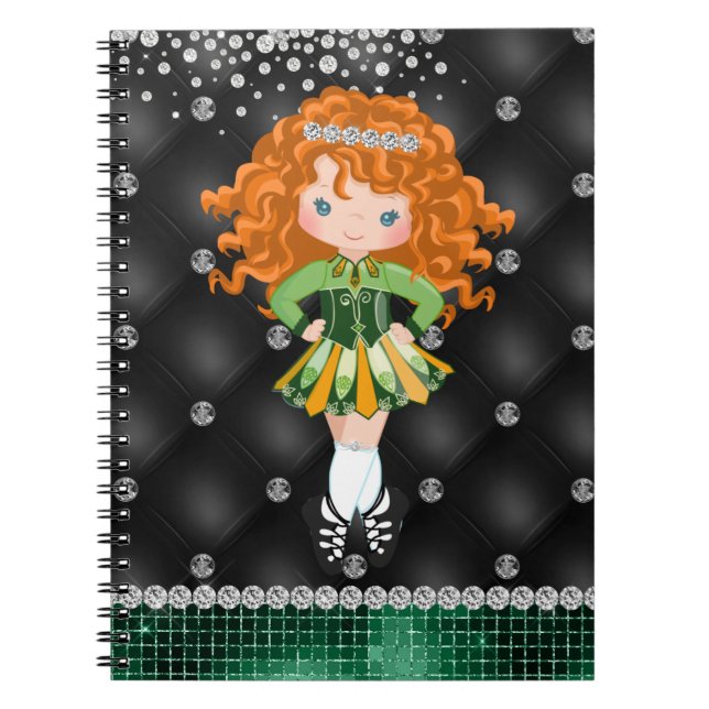 Custom Irish Dance Redhead Girl Green, Black Notizblock (Vorderseite)