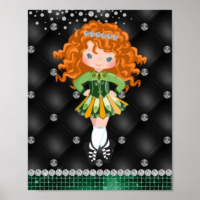 Custom Irish Dance Redhead Girl Green, Black Poster (Vorne)