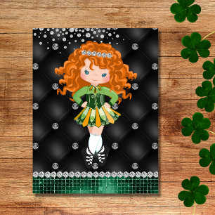 Custom Irish Dance Redhead Girl Green, Black Postkarte