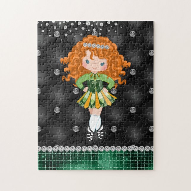 Custom Irish Dance Redhead Girl Green, Black Puzzle (Vertikal)