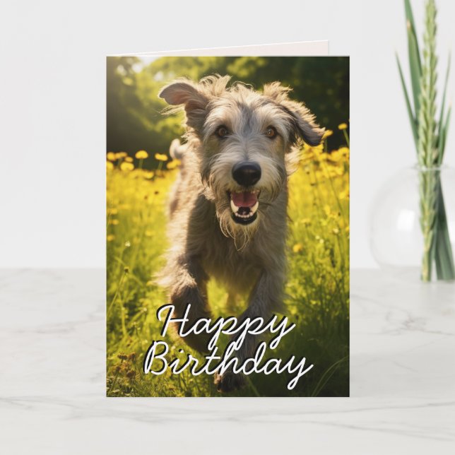 Custom Irish Wolfhound Happy Birthday Card Dankeskarte (Vorderseite)