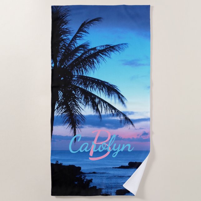 Custom Island Beach Pink Türkis Blue Sunset Strandtuch (Vorderseite)