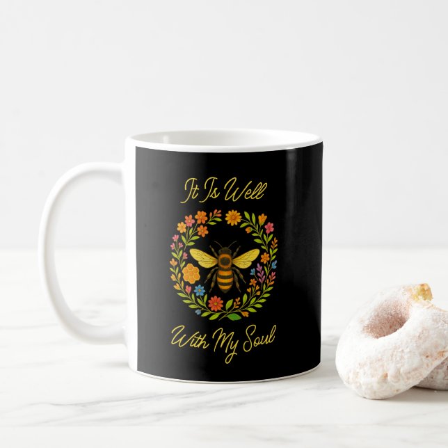 Custom "It is well with my Soul" Boho Honeybee Kaffeetasse (Mit Donut)