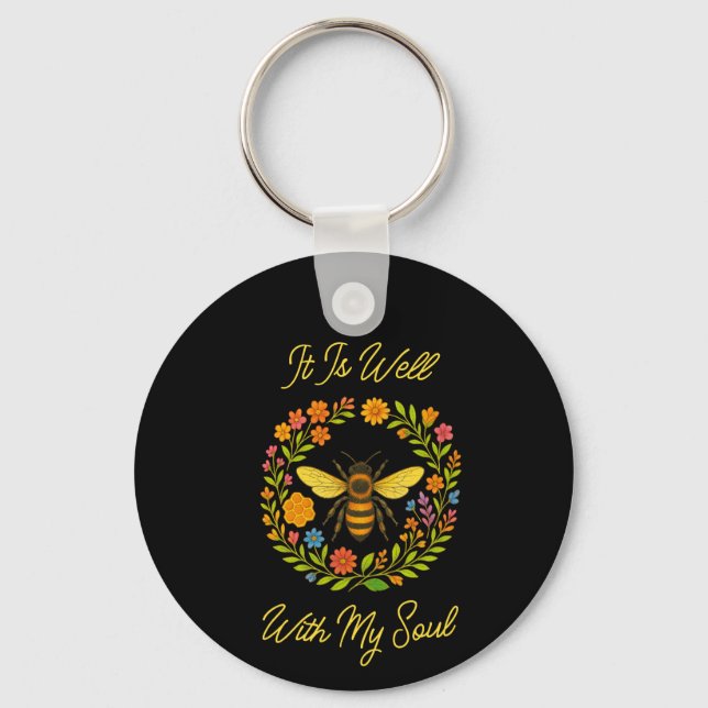 Custom "It is well with my Soul" Boho Honeybee Schlüsselanhänger (Vorderseite)
