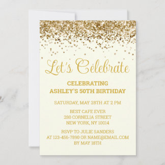 Custom Ivory and Gold Glitter 50th Birthday Party Einladung