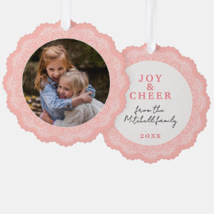 Custom Ivory White Mandala Kranz auf Pfirsichrosa Ornament Karte