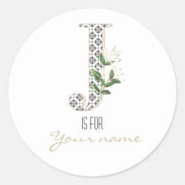 Custom J Name Floral Blume Classy Letter J Modern Runder Aufkleber