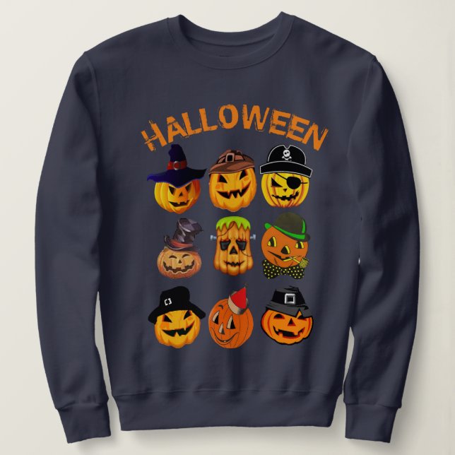 Custom Jack Lantern Carved Pumpkin Funny Halloween Sweatshirt (Design vorne)