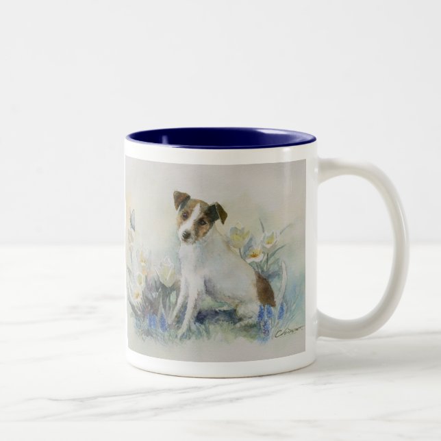 Custom Jack Russell Terrier Watercolor Dog Zweifarbige Tasse (Rechts)