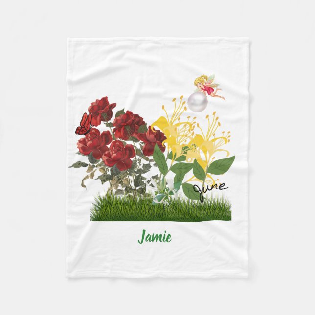 Custom Jan Birth Blume & Stone Fleece Blanket (Vorderseite)