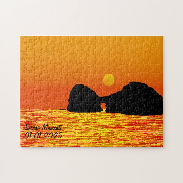 Custom Japan Landscape Travel Ästhetische Orange Puzzle (Horizontal)