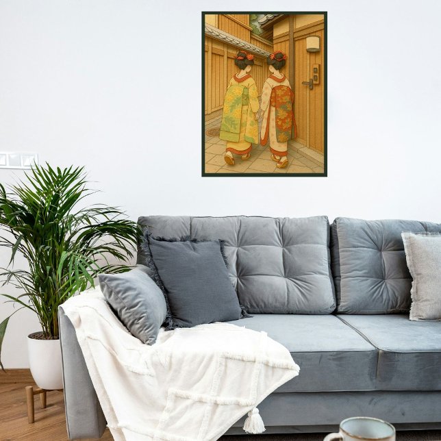 Custom Japan Travel Landscape Ästhetik Geisha Fotodruck (Ishibe alley in Kyoto, Japan. Paper cutting style art.)