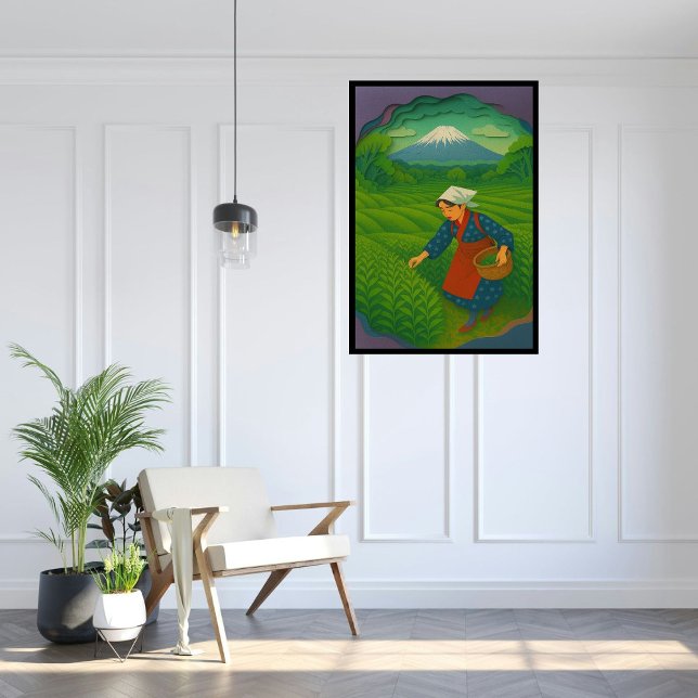 Custom Japan Travel Landschaft Ästhetik Mt.Fuji Fotodruck (Tea field and Mt. Fuji in Shizuoka, japan.  Paper cutting style art.)