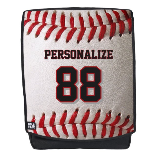 Custom Jersey Number & Name Baseball Player Design Rucksack (Vorderseite)