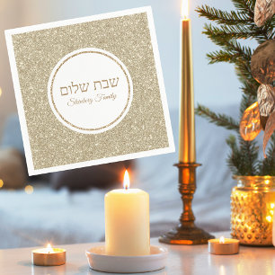 Custom Jewish Shabbat Shalom Gold Glitzer Serviette