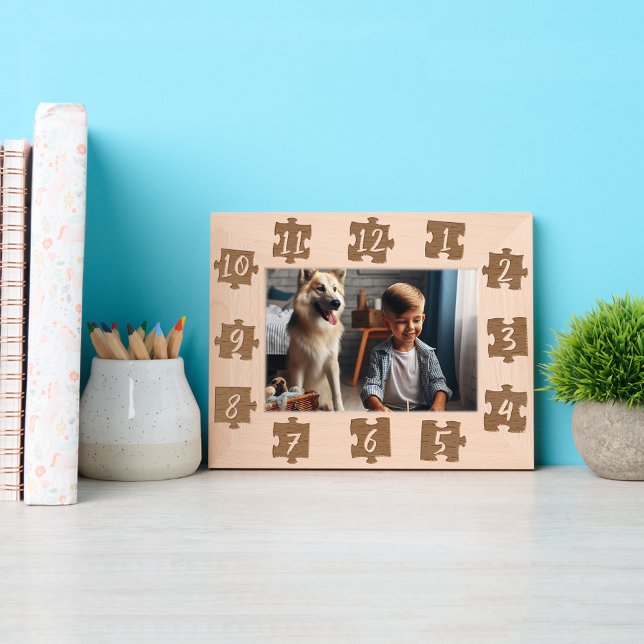 Custom Jigsaw Pieces, Clock Numbers Kid's Fotos Geätzte Rahmen (Von Creator hochgeladen)